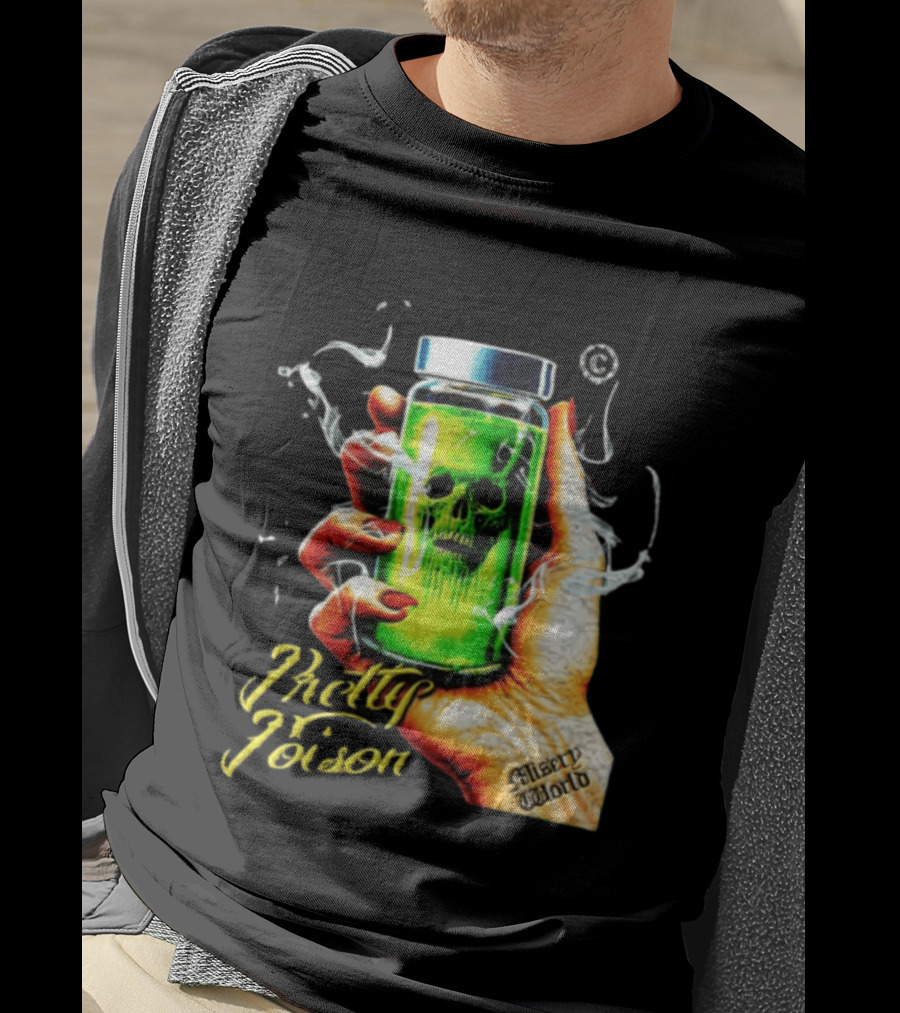 Pretty Poison Misery World Skull Bottle In Hand T-Shirt