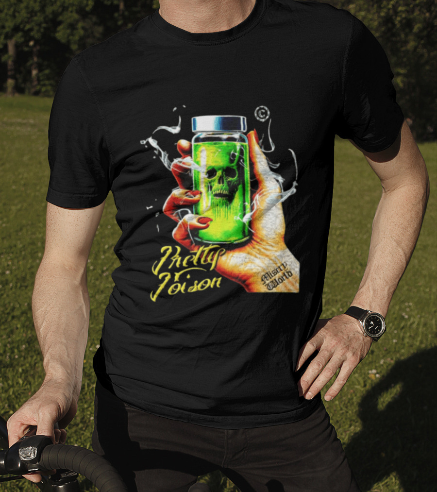 Pretty Poison Misery World Skull Bottle In Hand T-Shirt
