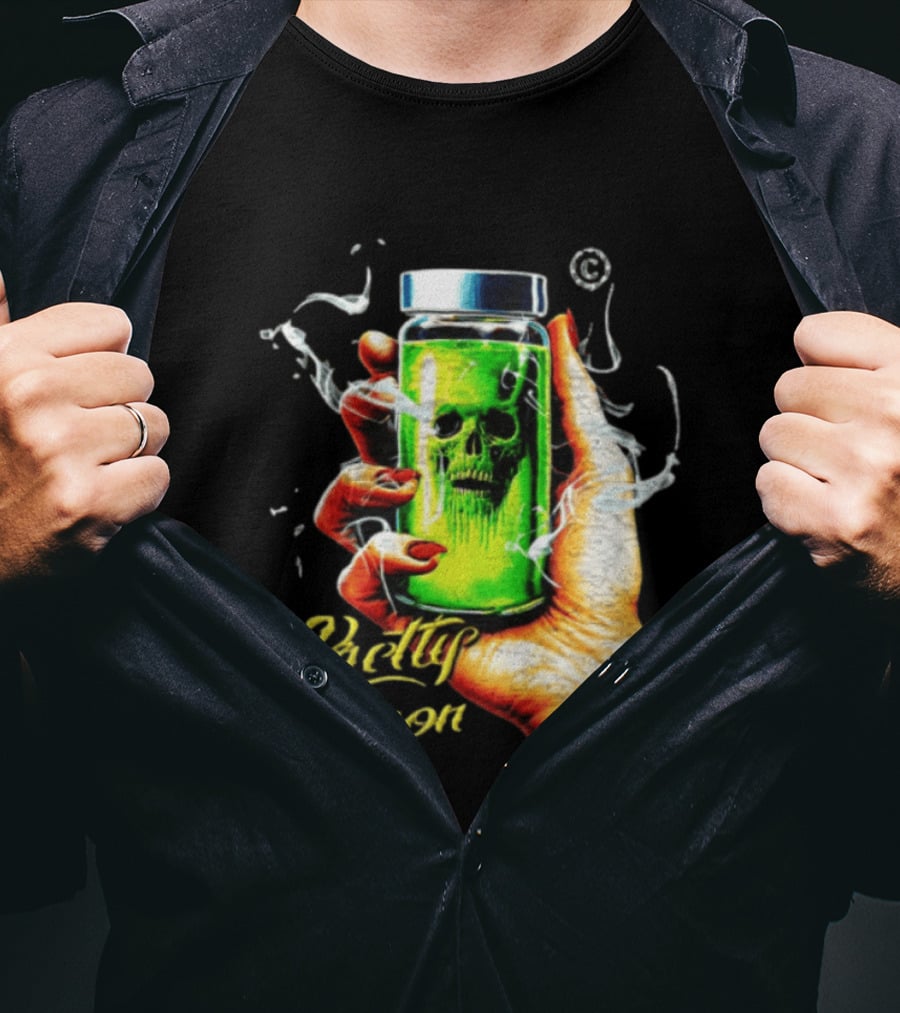 Pretty Poison Misery World Skull Bottle In Hand T-Shirt