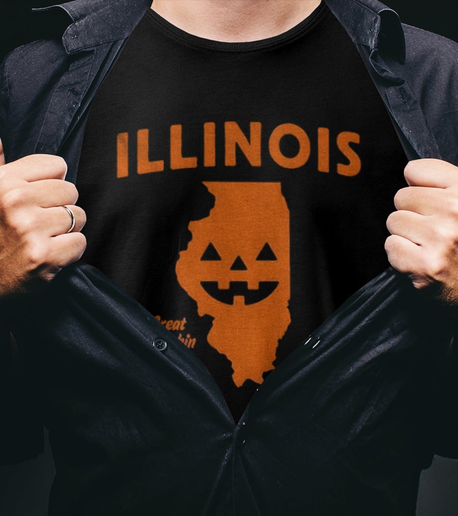 Illinois Map Jack O Lantern Great Pumpkin State Halloween T-Shirt