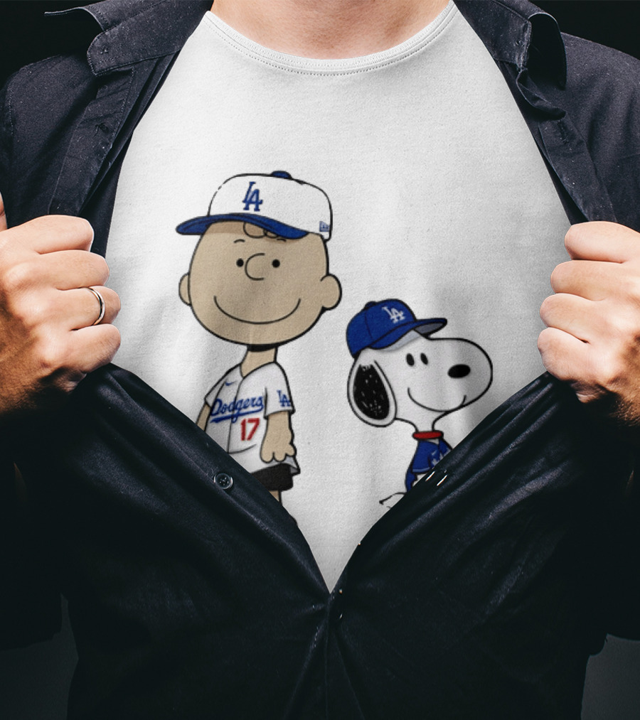 Charlie Brown Snoopy Los Angeles Dodgers MLB Baseball Peanuts Cartoon T-Shirt