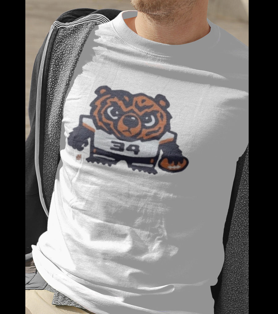 Chicago Bears Number 34 Bear Holding Football T-Shirt
