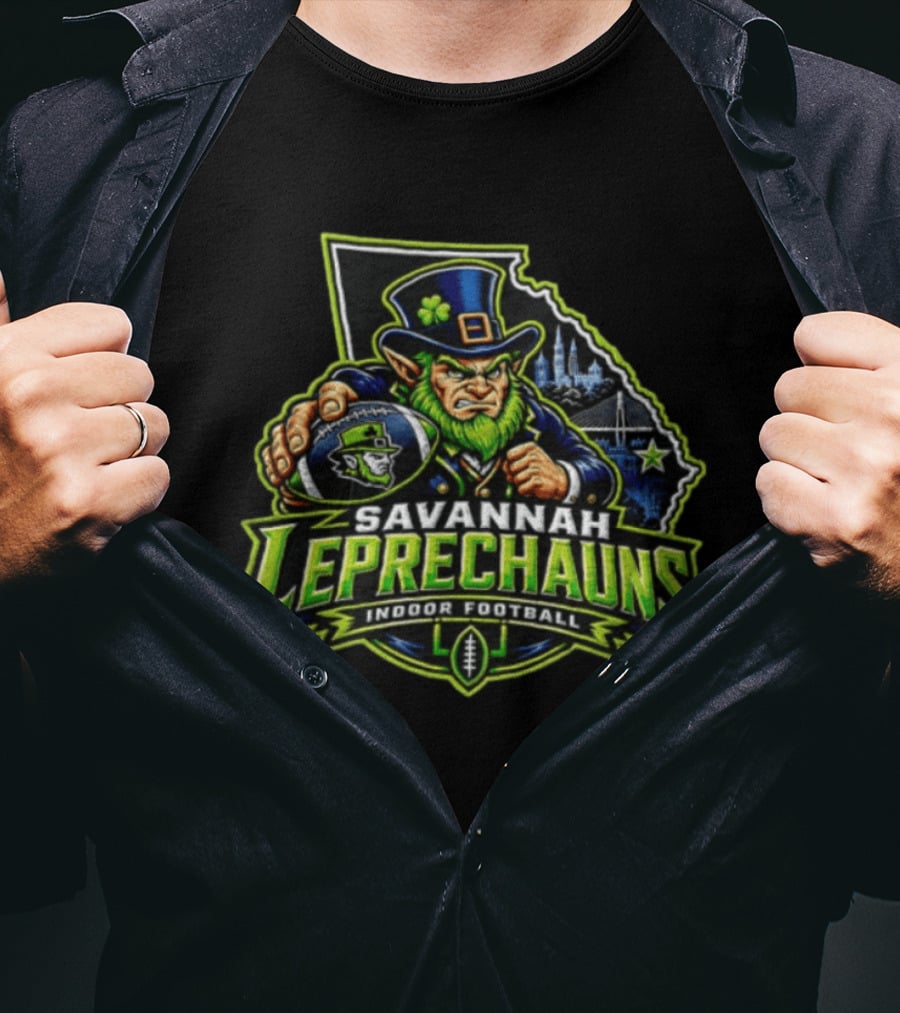 Savannah Leprechauns Indoor Football Angry Leprechaun Georgia Outline Skyline T-Shirt
