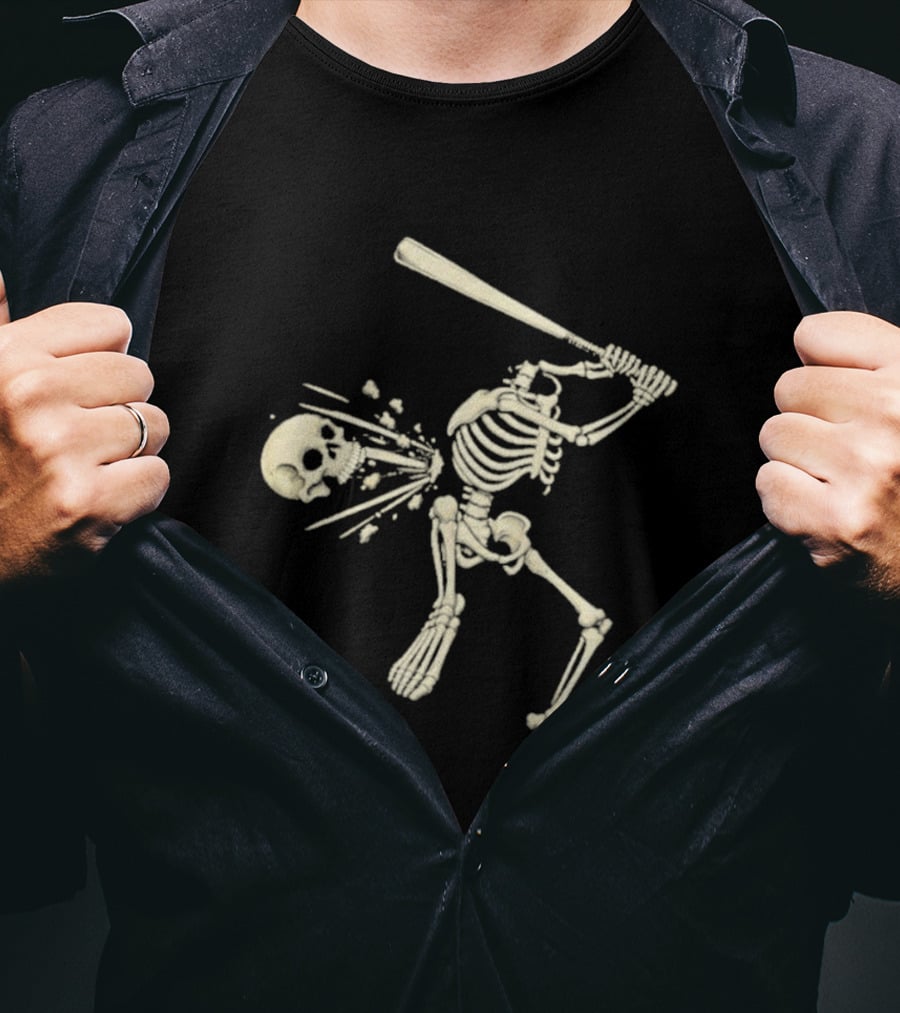 Swinging Skeleton Softball Halloween Vintage Skull Batter T-Shirt