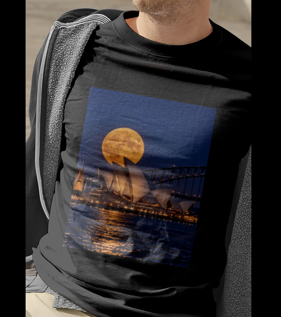 Harvest Moon Over Sydney Opera House And Harbour Bridge T-Shirt