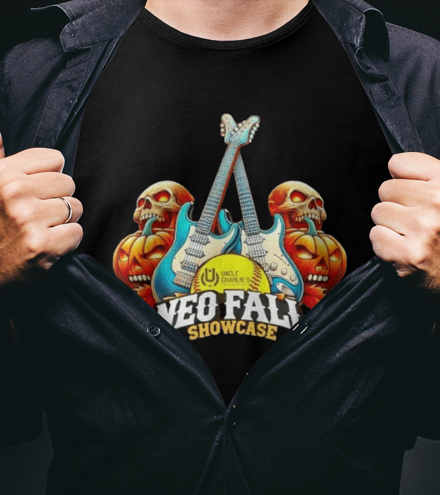 Uncle Charlie's NEO Fall Showcase Softball 2026 Halloween Guitar Skulls Pumpkins T-Shirt