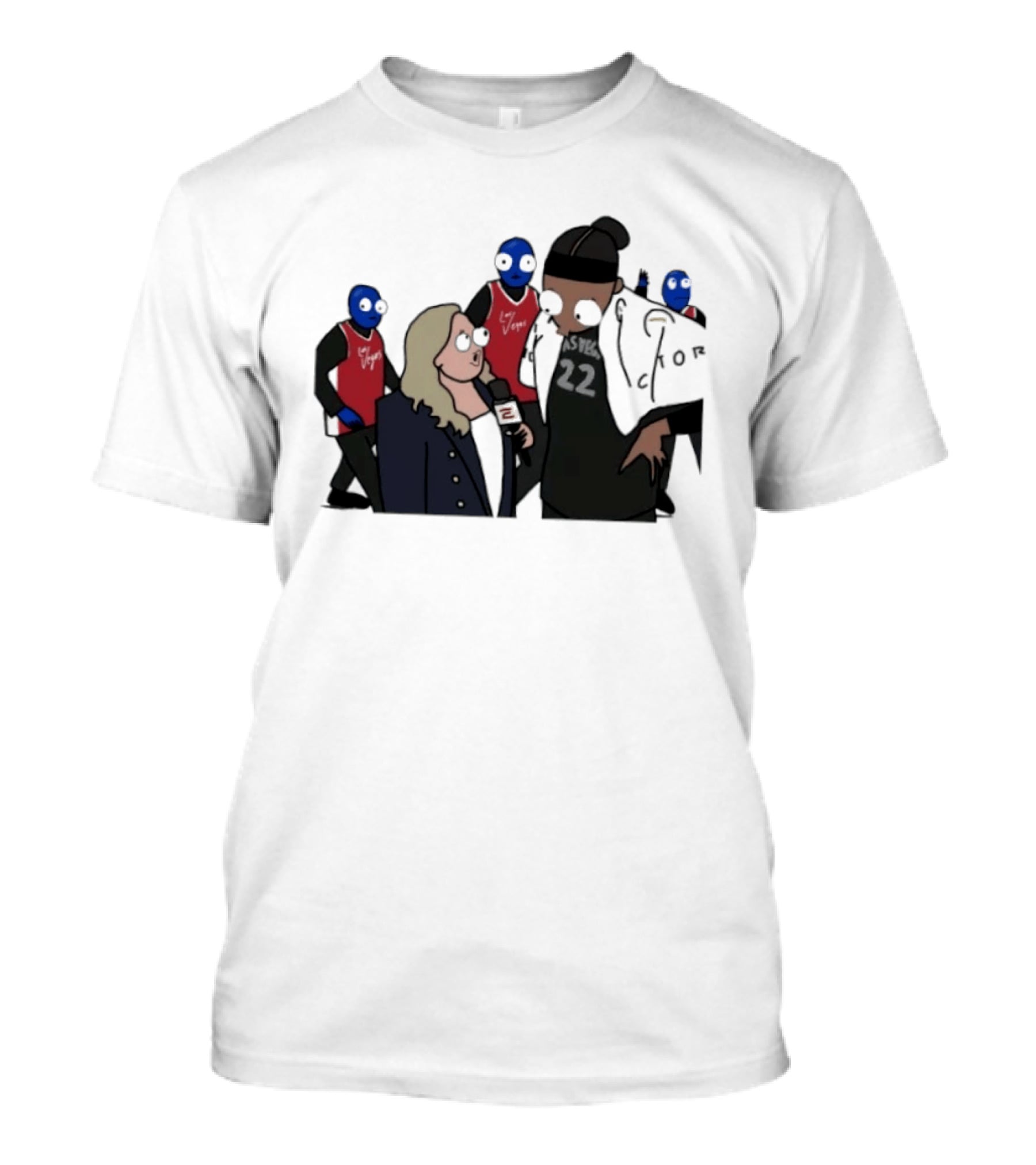 Las Vegas Aces A'ja Wilson Interviewed By Holly Rowe With Blue Men Group T-Shirt