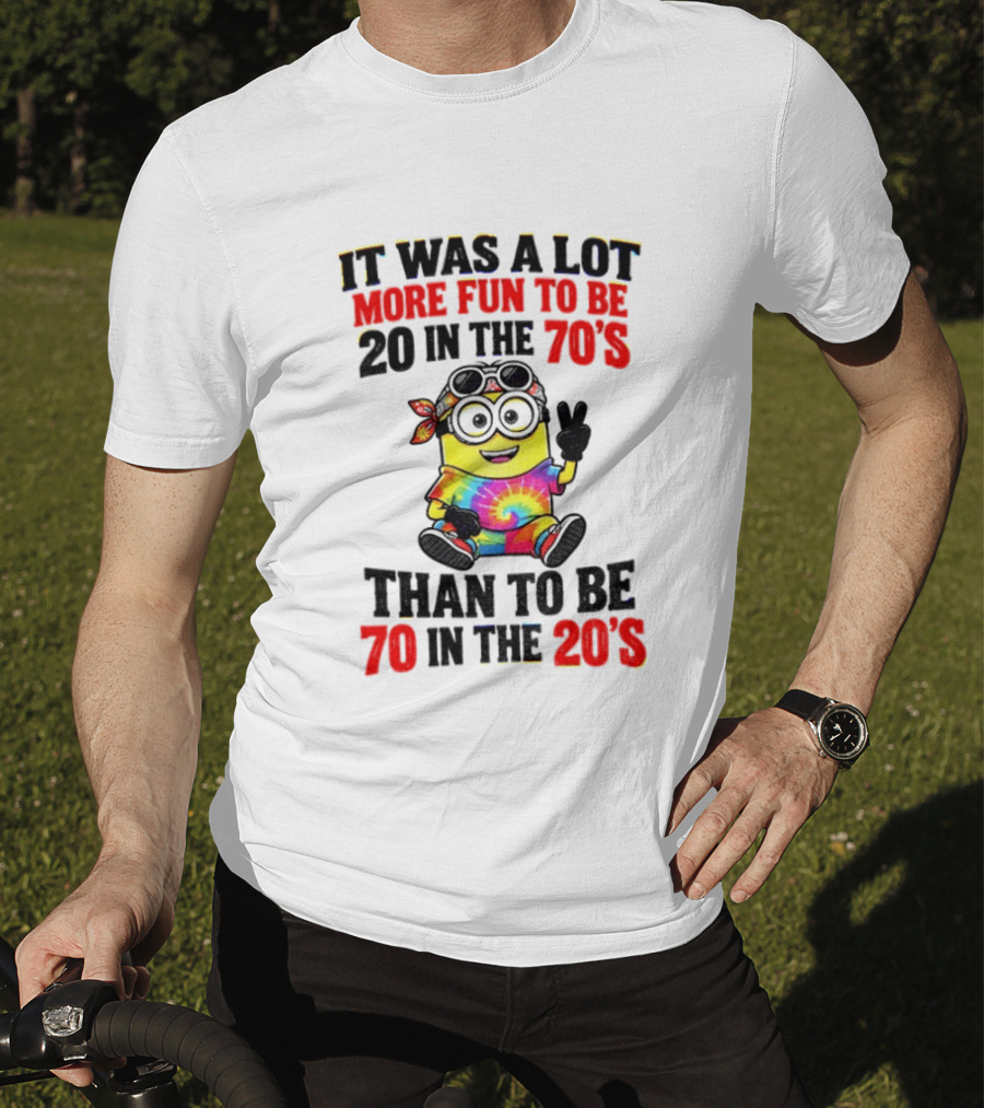 Minion Fun 20 In The 70s Not 70 In The 20s Groovy Tie Dye Vibes T-Shirt