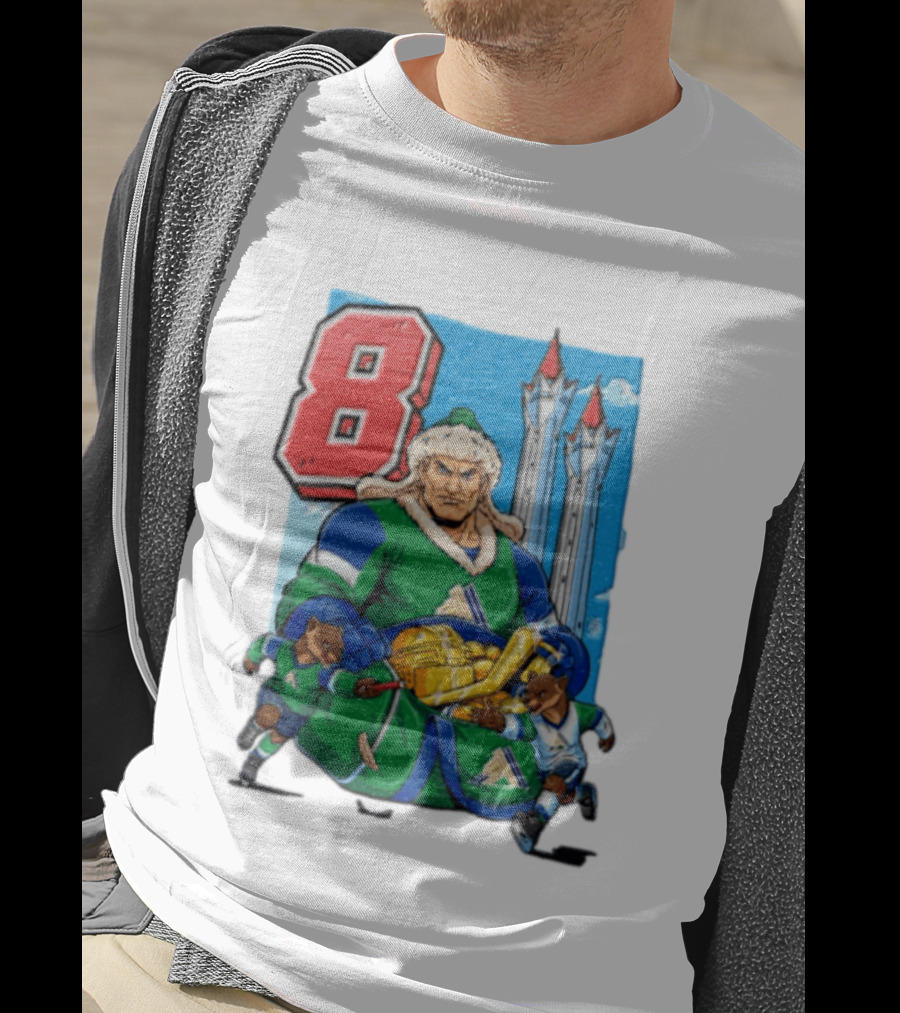 Shipachyov 8 Fur Hat Muscular Hockey Player Holding Gold Helmets T-Shirt
