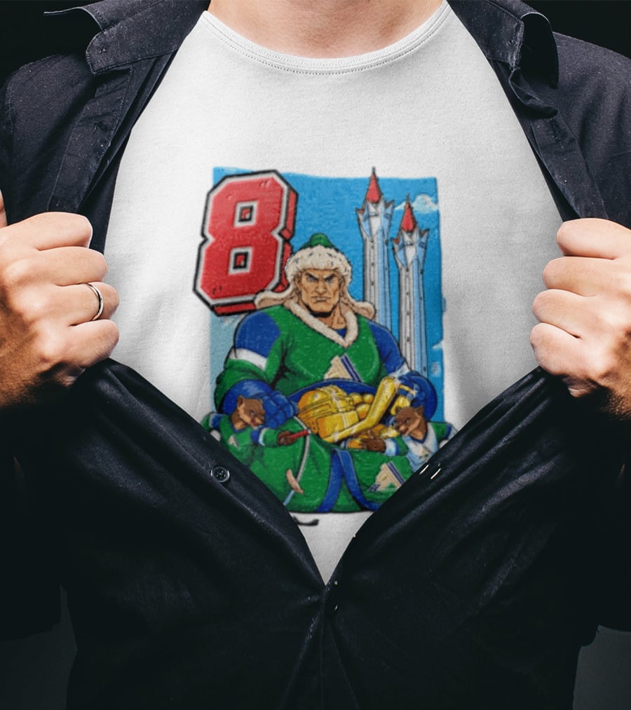 Shipachyov 8 Fur Hat Muscular Hockey Player Holding Gold Helmets T-Shirt