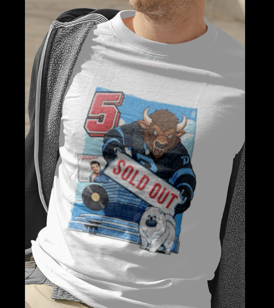 5 Bison Sold Out Sign White Fluffy Dog Holding Puck T-Shirt