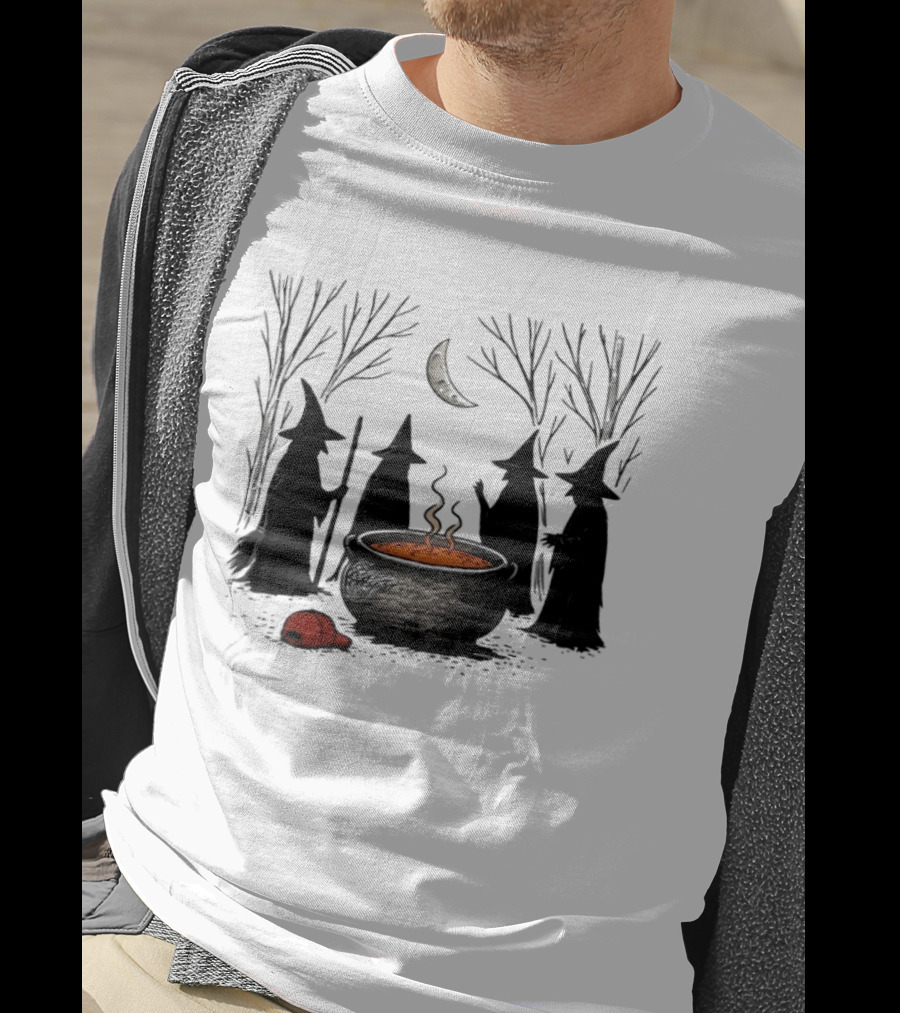 Midnight Witches Gathering Cauldron Moonlit Forest Baseball Cap T-Shirt