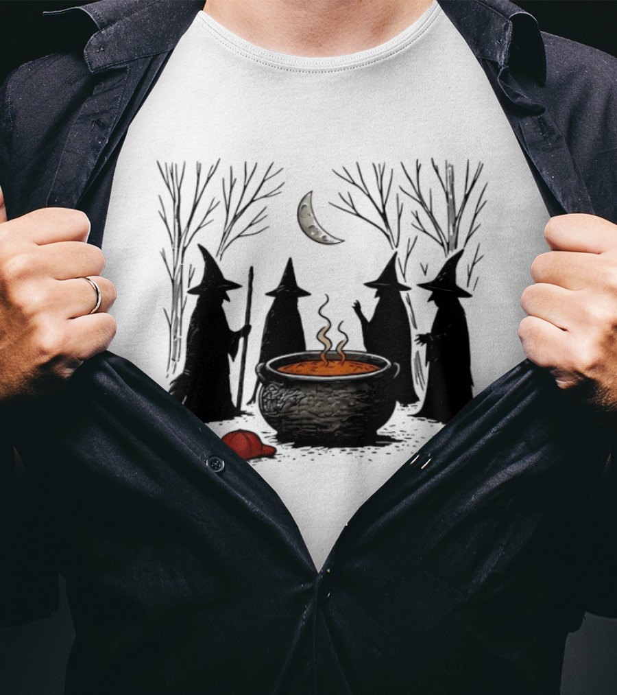 Midnight Witches Gathering Cauldron Moonlit Forest Baseball Cap T-Shirt