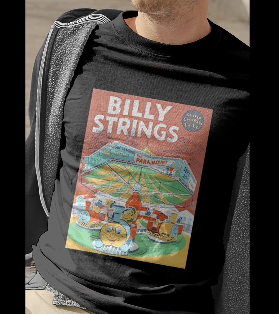 Billy Strings Denver Colorado 2026 Ball Arena Paramount Theatre September Concert Featuring Train Carousel Illustrations T-Shirt