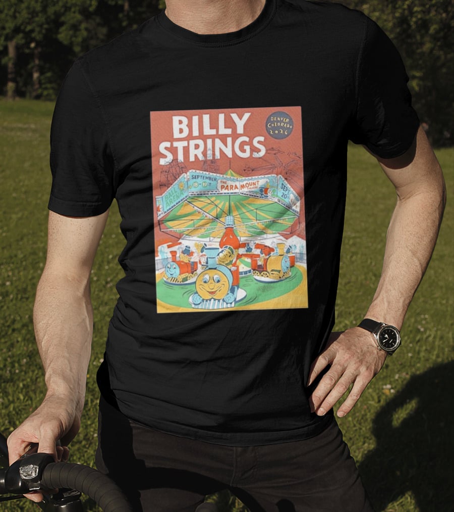Billy Strings Denver Colorado 2026 Ball Arena Paramount Theatre September Concert Featuring Train Carousel Illustrations T-Shirt