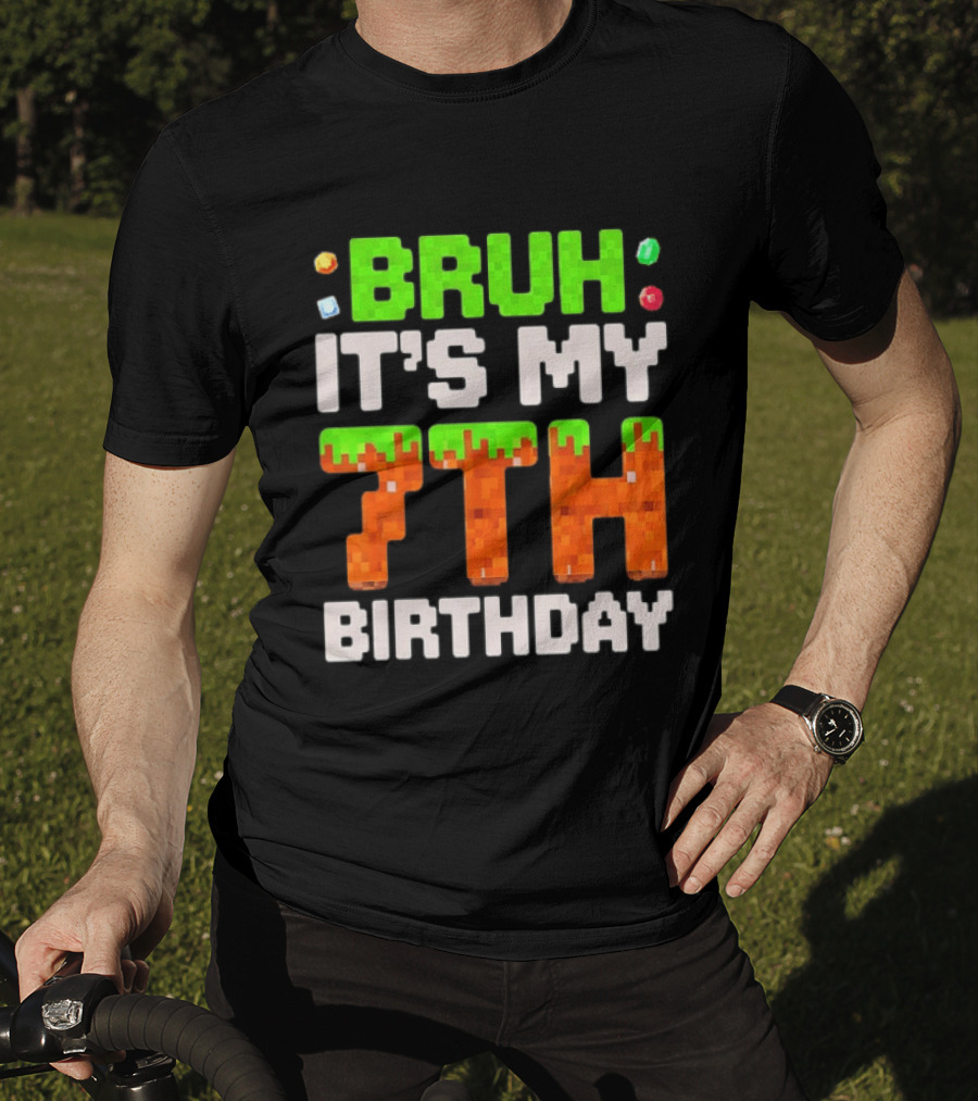 Bruh It's My 7th Birthday Pixel Gamer Style Block T-Shirt