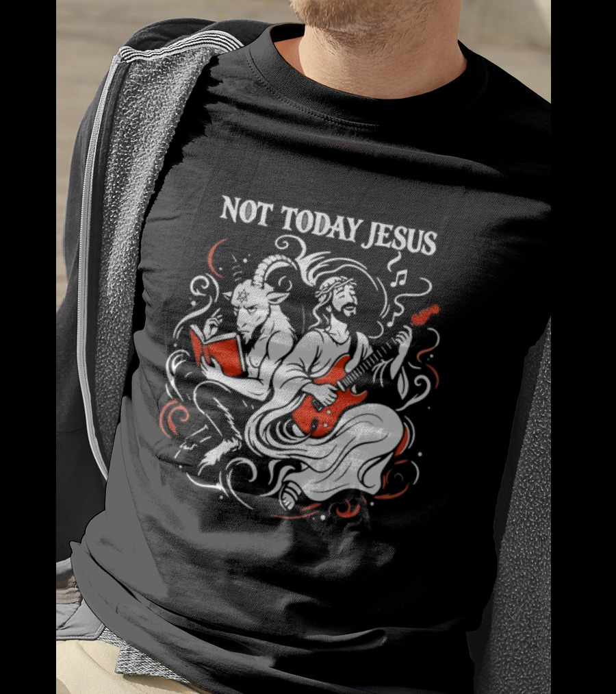 Not Today Jesus Guitar With Baphomet Goat T-Shirt