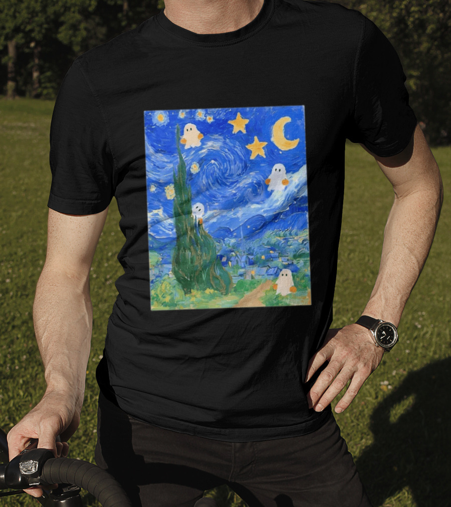 Starry Night Halloween Ghosts Vincent Van Gogh Painting T-Shirt