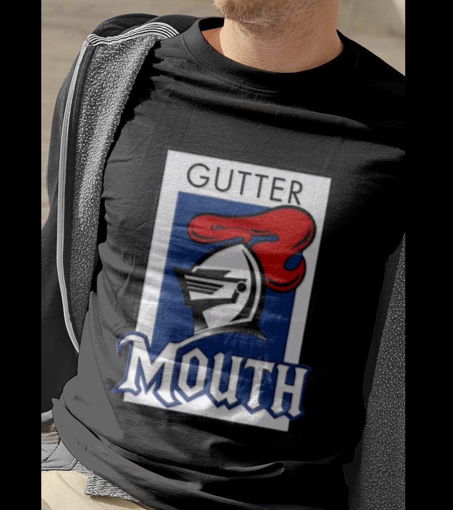 Guttermouth Newcastle Knights Collaboration Rugby League Iconic Helmet Red Blue T-Shirt