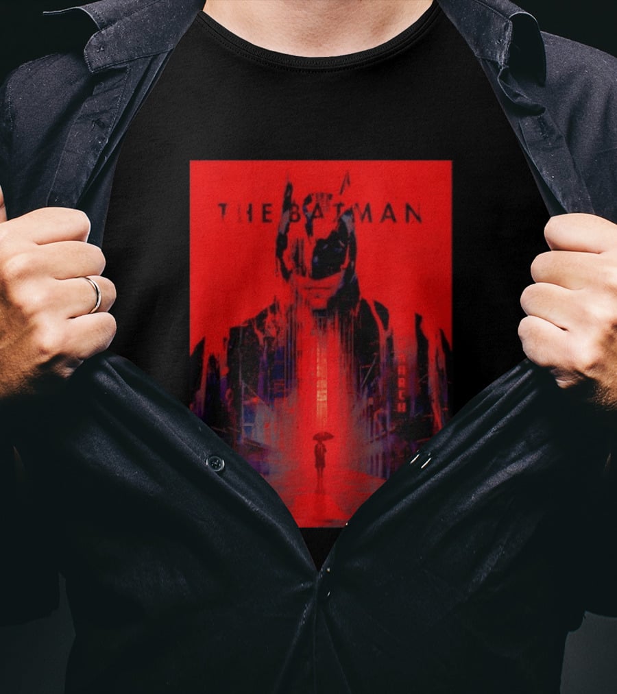 The Batman Monarch March Red Background Iconic Gotham Scene T-Shirt