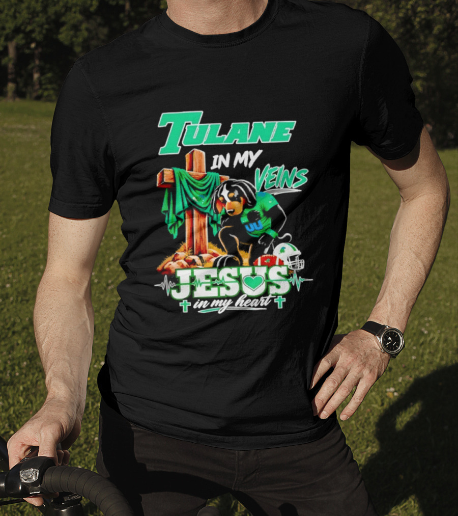 Tulane Spirit Football Jesus Faithful Heart Cross Helmets Football T-Shirt
