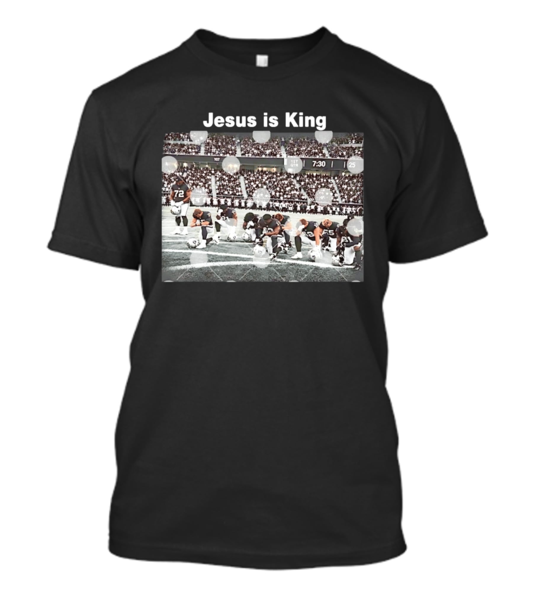 Jesus Is King Football Players Kneeling On Field Stadium Scene T-Shirt