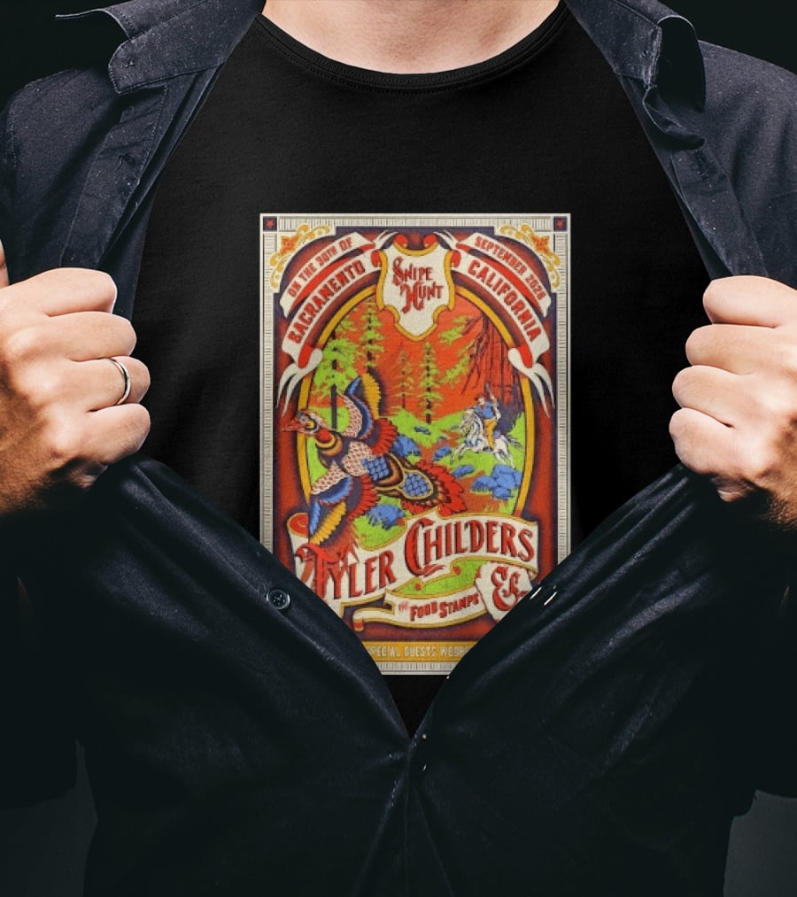 Tyler Childers And The Food Stamps Snipe Hunt Sacramento September 30th 2023 California Concert T-Shirt