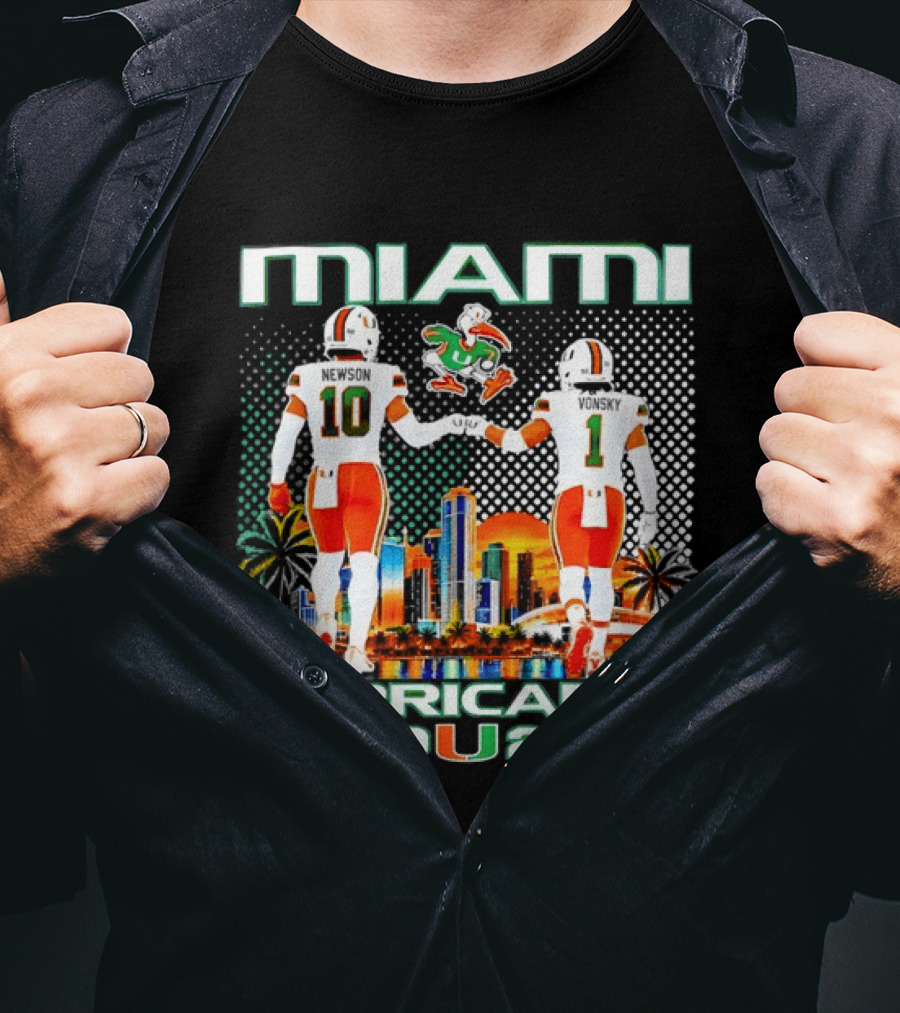 Miami Hurricanes 2026 Darian Mensah Malachi Toney Football Team Skyline Sunset T-Shirt