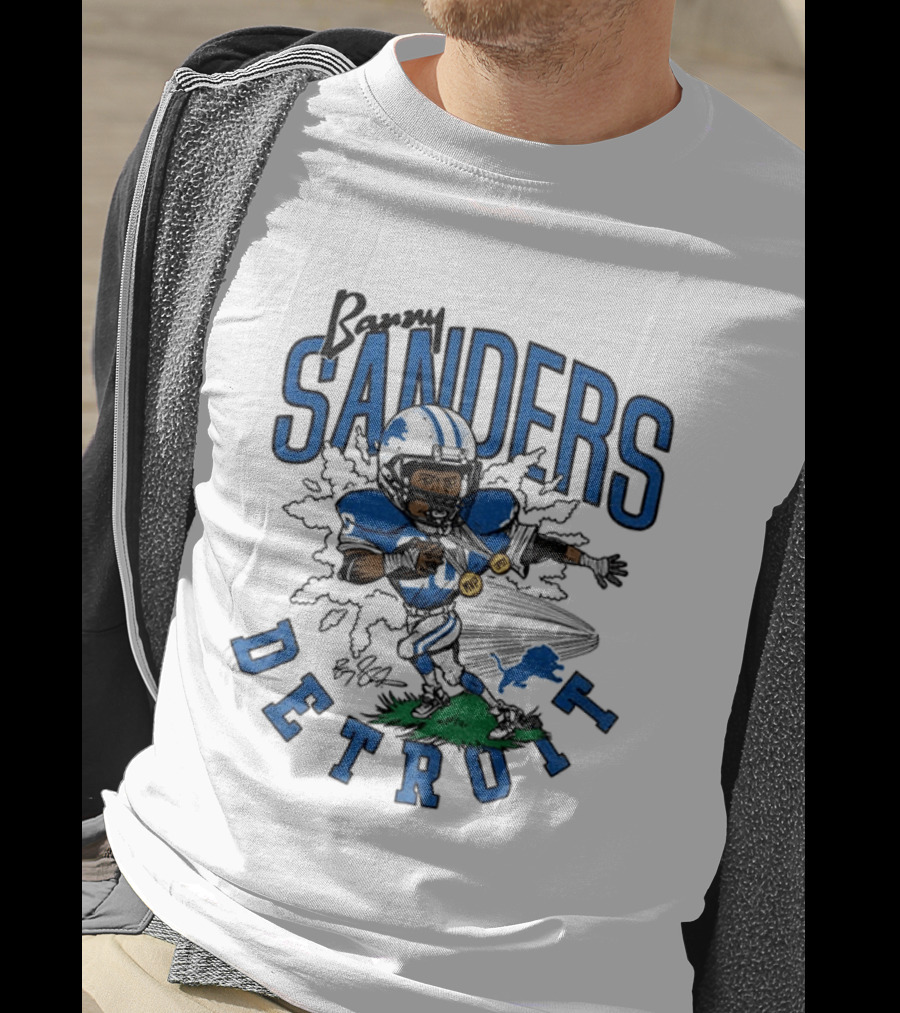 Barry Sanders Detroit Lions Caricature Player NFL Football Legend T-Shirt