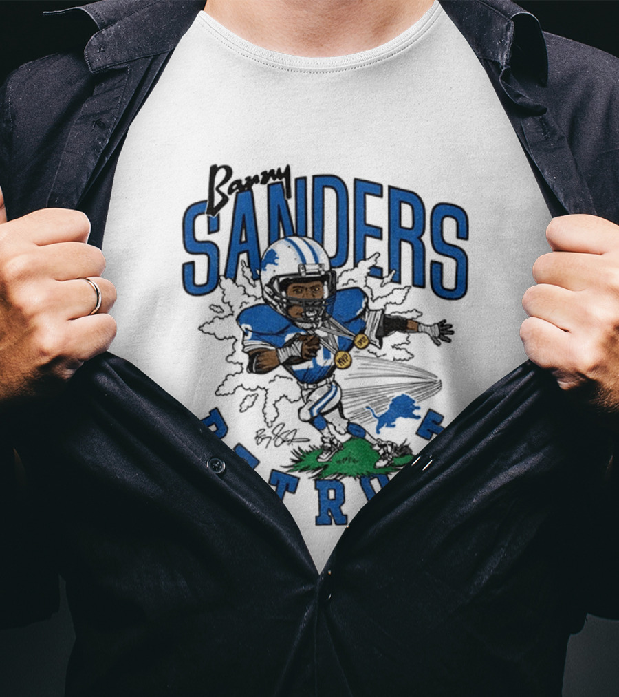 Barry Sanders Detroit Lions Caricature Player NFL Football Legend T-Shirt