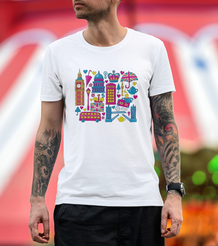 London 5ve UK British Symbols Big Ben Union Jack T-Shirt