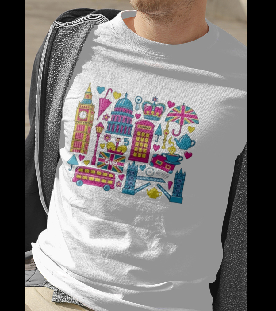 London 5ve UK British Symbols Big Ben Union Jack T-Shirt