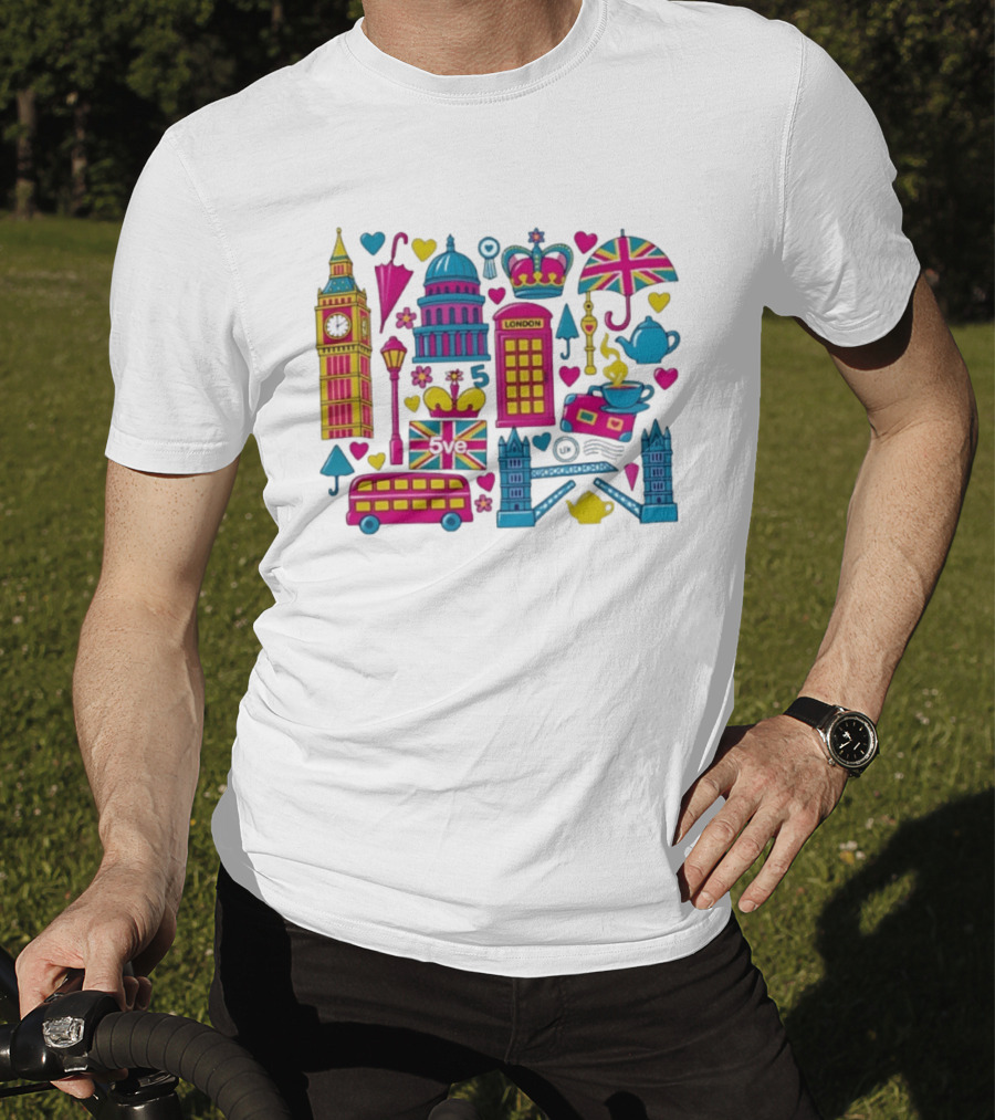 London 5ve UK British Symbols Big Ben Union Jack T-Shirt