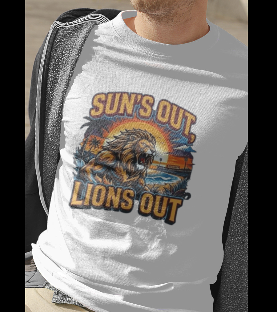 Sun's Out Lions Out Brisbane Lions Bold Tropical Roar T-Shirt