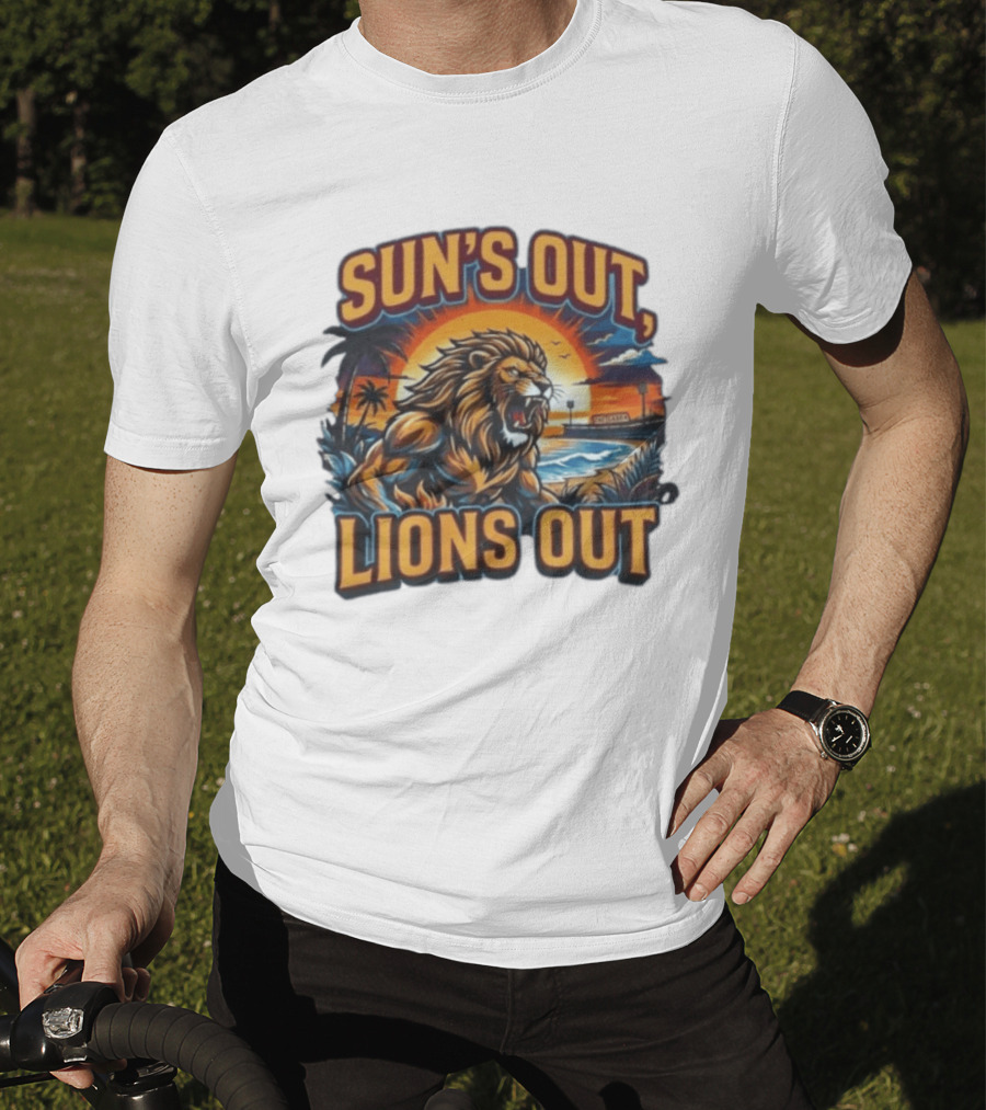 Sun's Out Lions Out Brisbane Lions Bold Tropical Roar T-Shirt