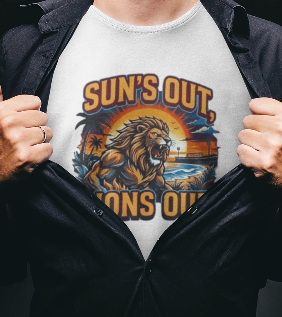 Sun's Out Lions Out Brisbane Lions Bold Tropical Roar T-Shirt