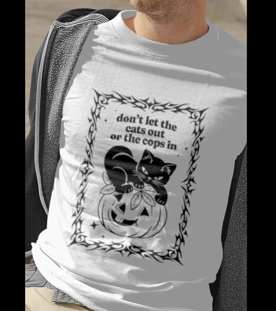 Pumpkin Cat Halloween Don't Let The Cats Out Or The Cops T-Shirt