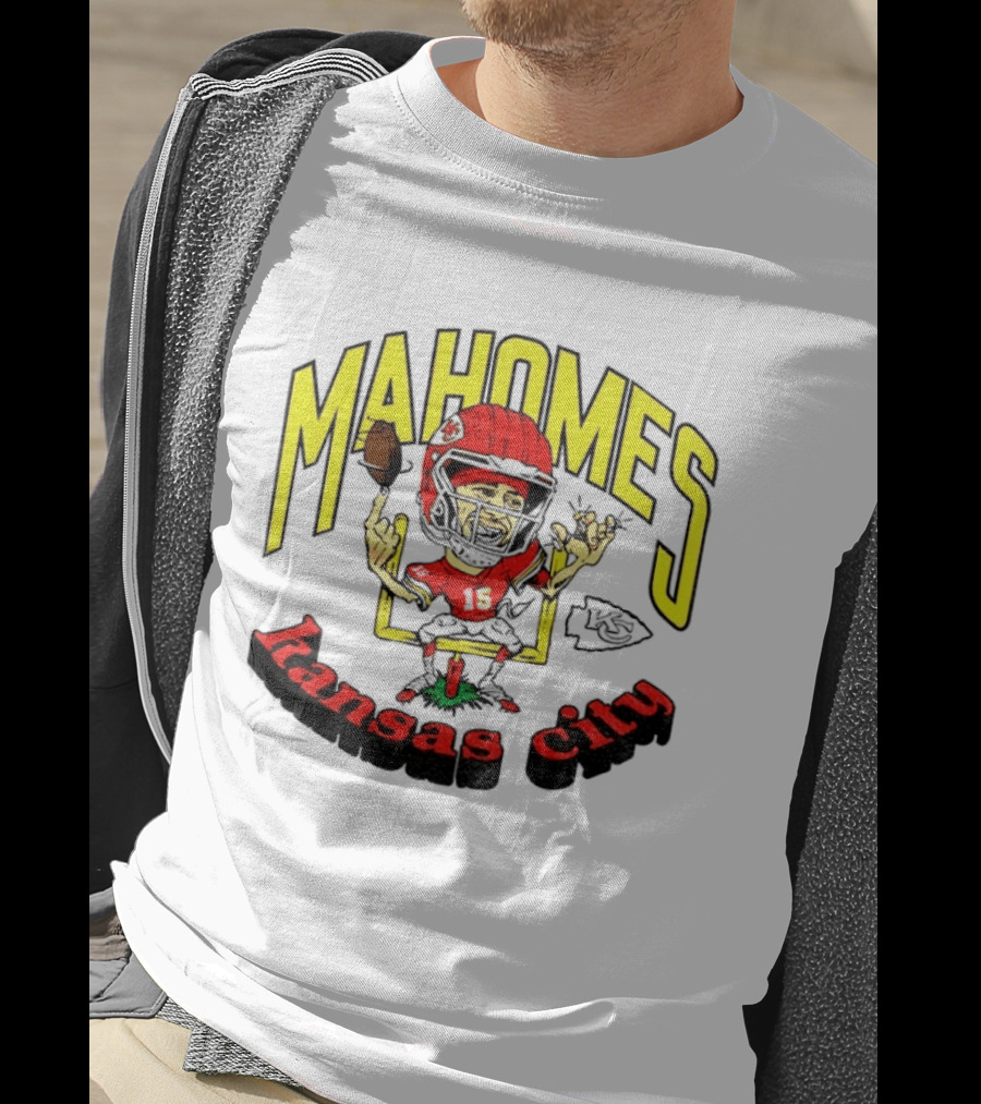 Mahomes Kansas City Chiefs Caricature Player Touchdown Celebration T-Shirt