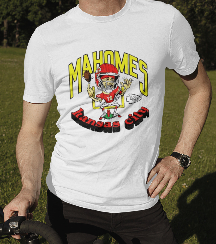 Mahomes Kansas City Chiefs Caricature Player Touchdown Celebration T-Shirt