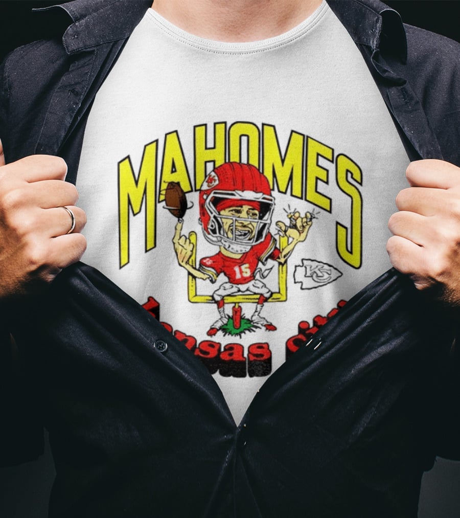 Mahomes Kansas City Chiefs Caricature Player Touchdown Celebration T-Shirt