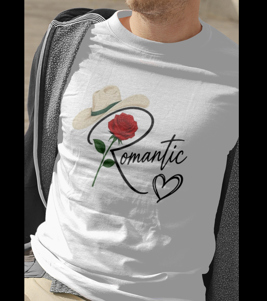 Romantic Cowboy Hat Rose Western Love Heart T-Shirt