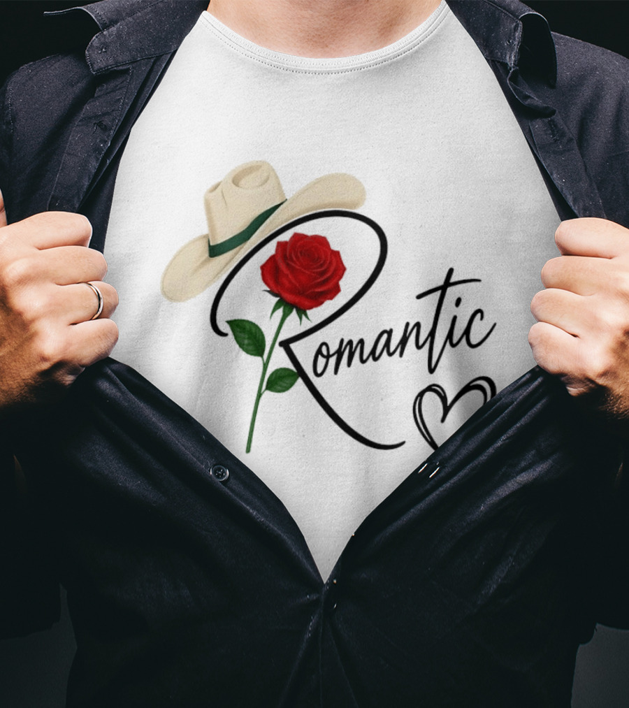 Romantic Cowboy Hat Rose Western Love Heart T-Shirt