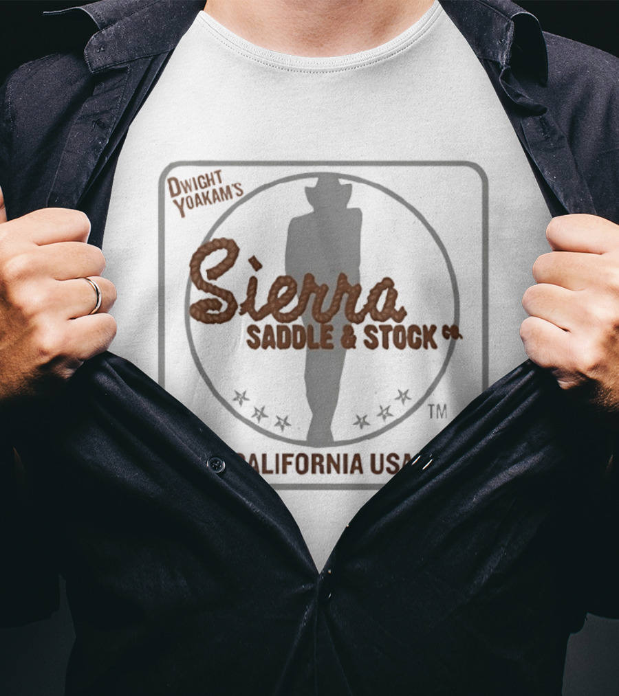 Dwight Yoakam Sierra Saddle And Stock Co California USA Cowboy Silhouette And Stars T-Shirt