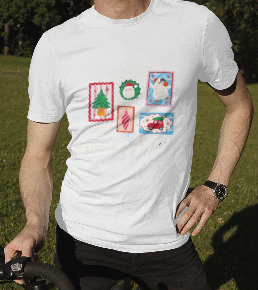 Stamped With Holiday Cheer Christmas Tree Santa Penguin Car T-Shirt