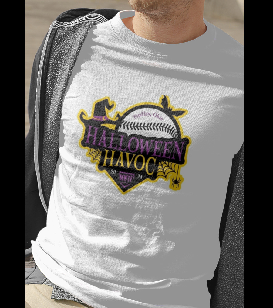 Findlay Ohio Halloween Havoc 2024 Softball MWTF Spooky Witch Hat Spider Web T-Shirt