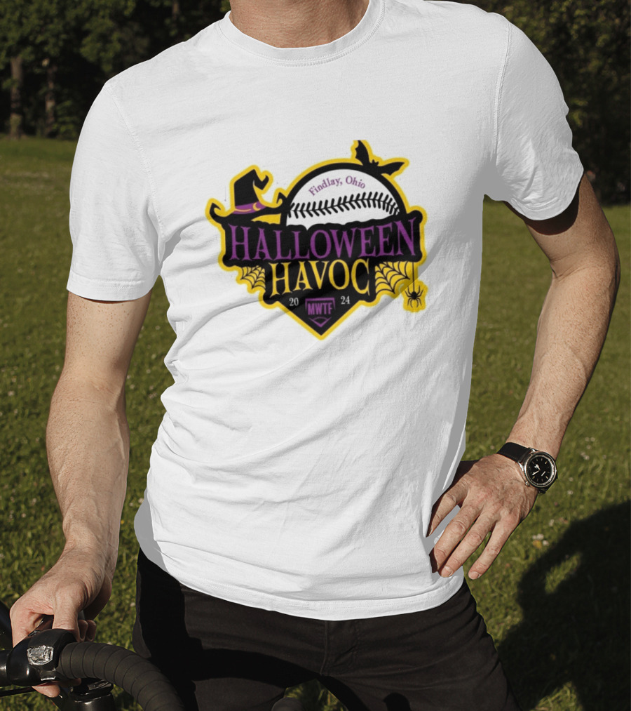 Findlay Ohio Halloween Havoc 2024 Softball MWTF Spooky Witch Hat Spider Web T-Shirt
