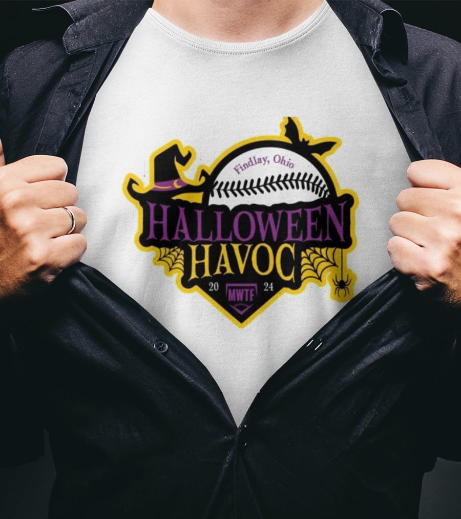 Findlay Ohio Halloween Havoc 2024 Softball MWTF Spooky Witch Hat Spider Web T-Shirt