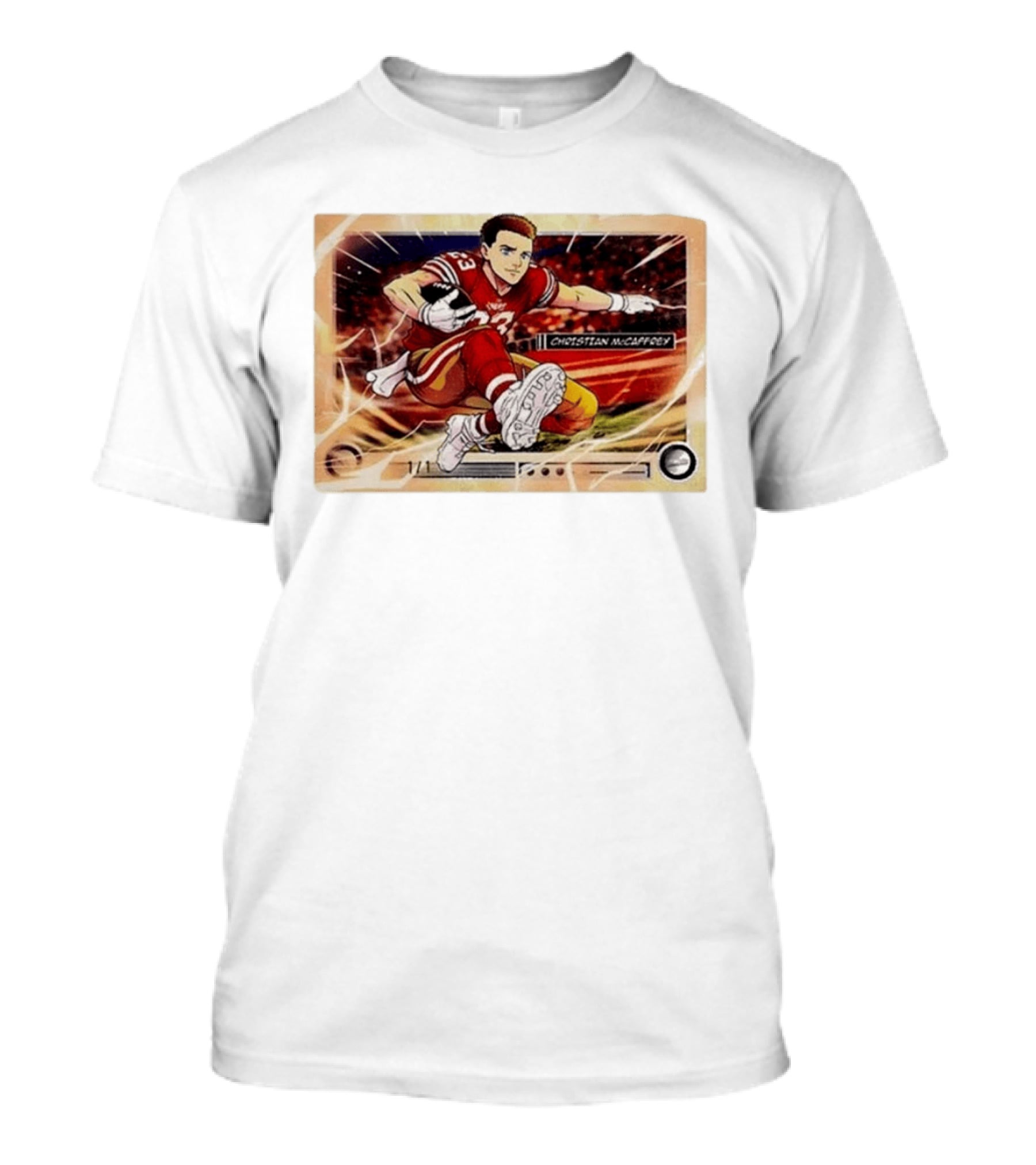 Christian McCaffrey 49ers Ultra Rare Anime Trading Card Burst T-Shirt