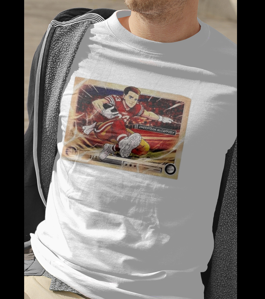 Christian McCaffrey 49ers Ultra Rare Anime Trading Card Burst T-Shirt