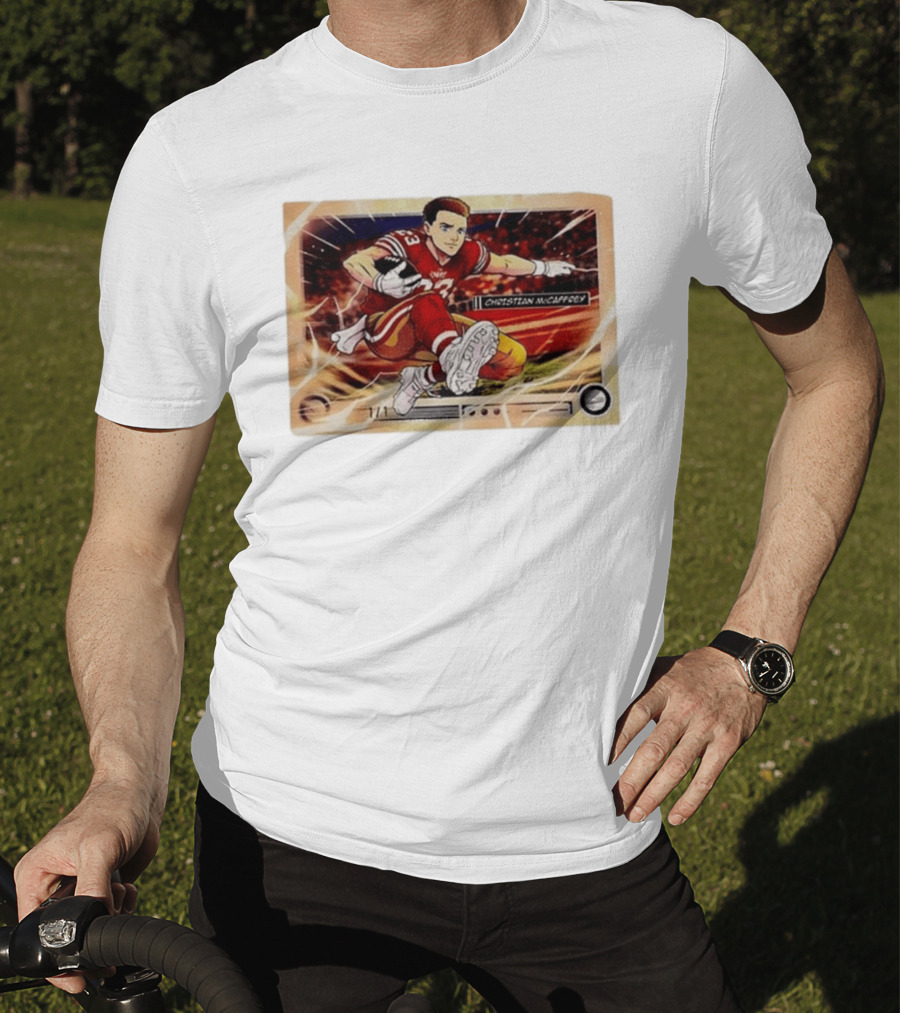 Christian McCaffrey 49ers Ultra Rare Anime Trading Card Burst T-Shirt